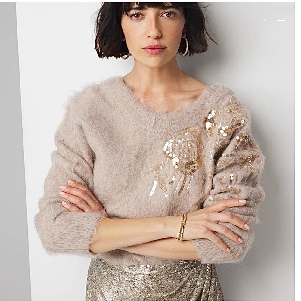 WHBM SEQUIN EMBELLISHED SWEATER